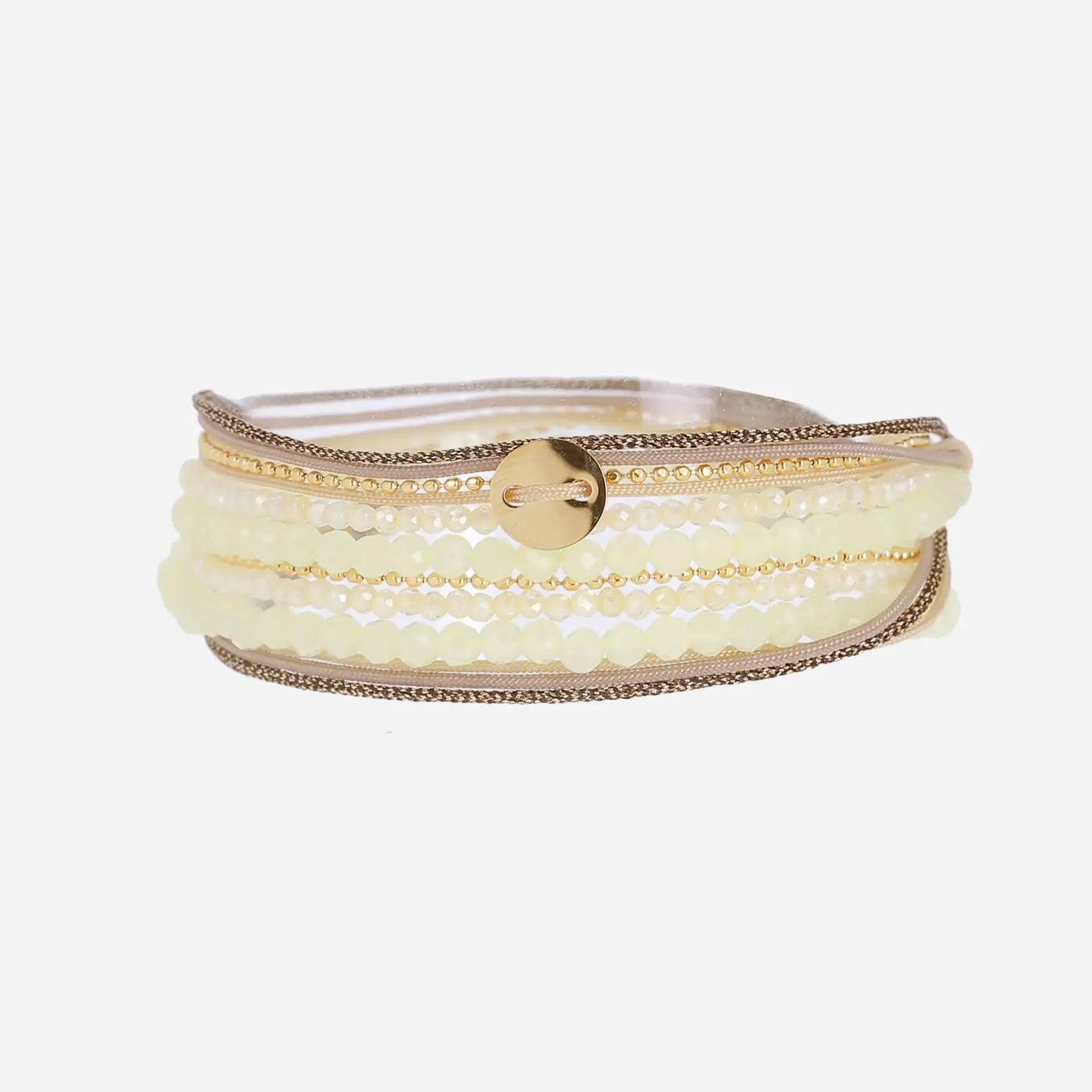 Multi-Strand Beaded Wrap Bracelet with Gold Accents Yellow
