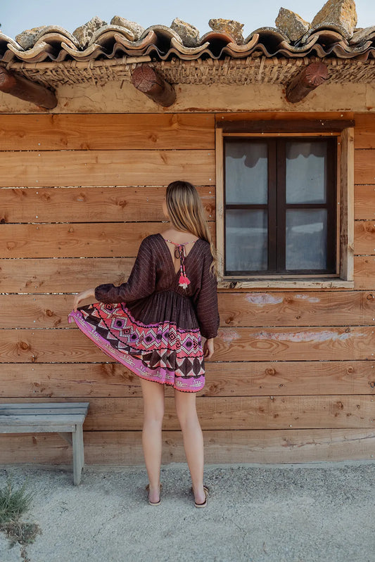 SABANA L326 BROWN SHORT DRESS