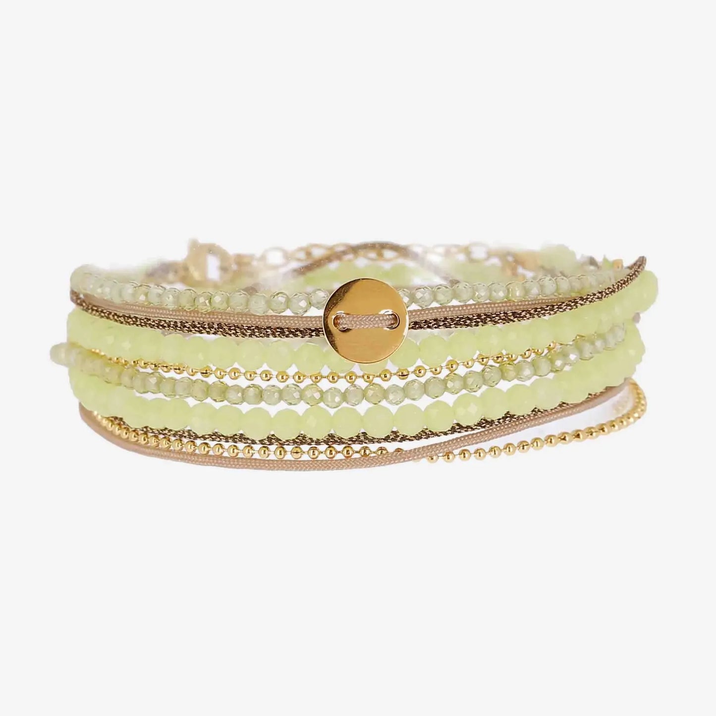 Multi-Strand Green Beaded Wrap Bracelet with Gold Accents