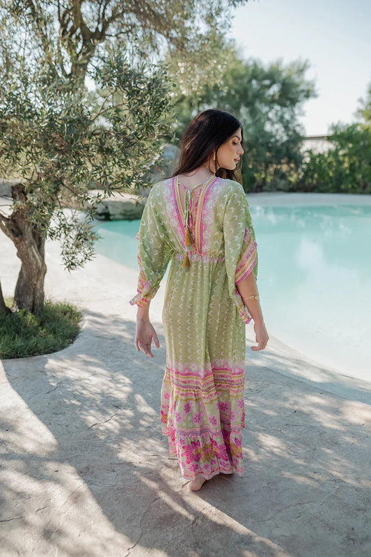 CURACAO GREEN SLEEVES L304 LONG DRESS Maxi Kaftan