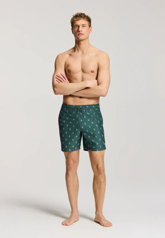 Men MIKE 7 inch swim shorts 7734 sketched coral green leaf