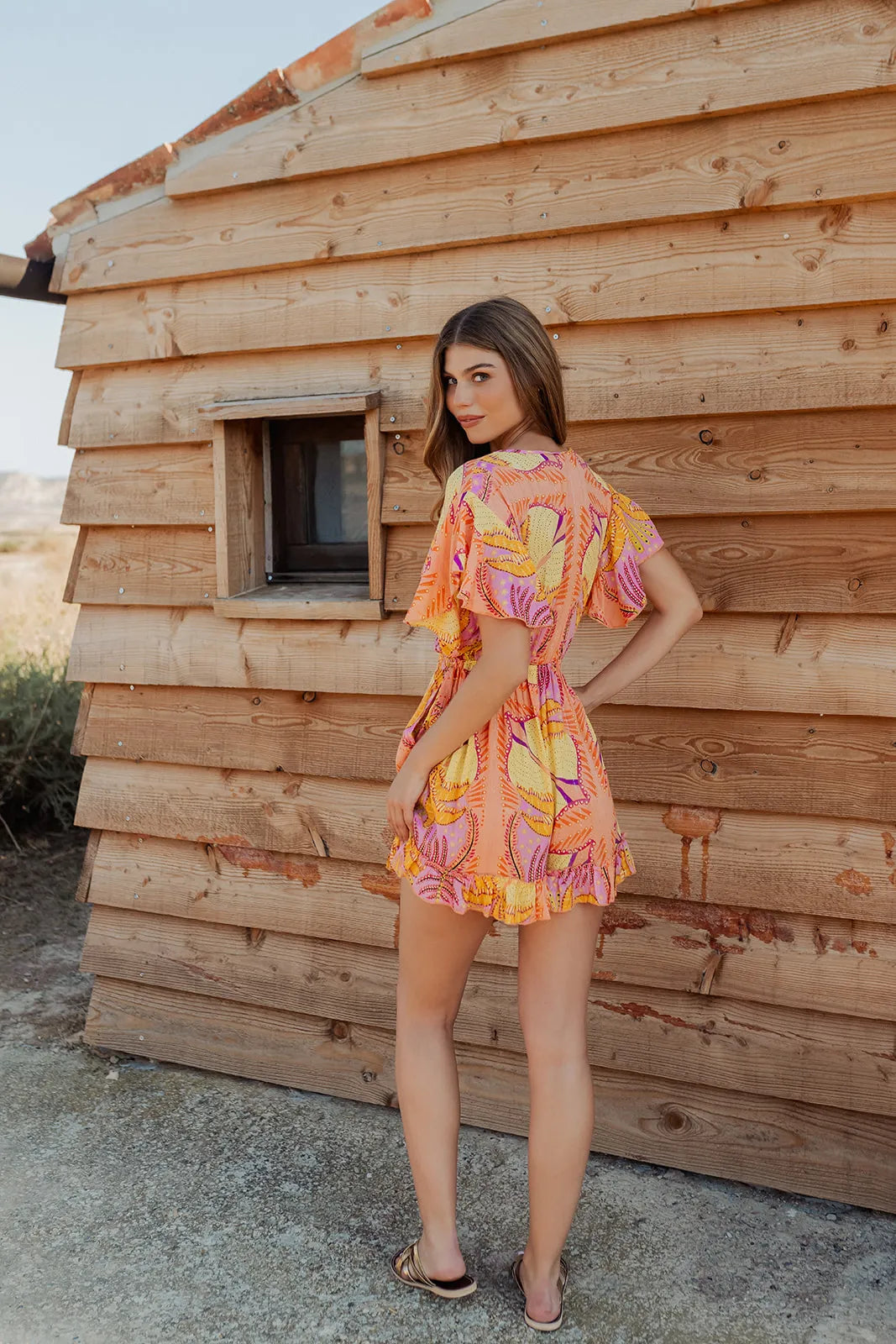 MARRAKECH L323  ORANGE SHORT JUMPSUIT