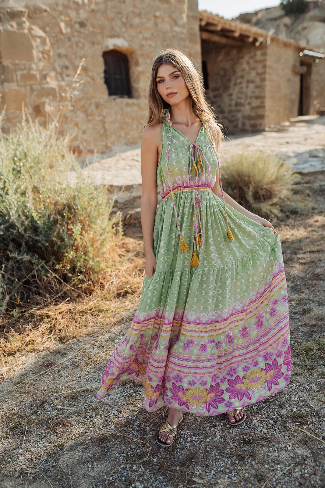 CURACAO GREEN  L305 LONG DRESS