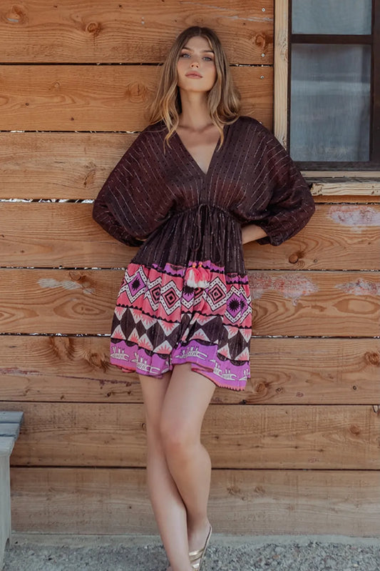 SABANA L326 BROWN SHORT DRESS