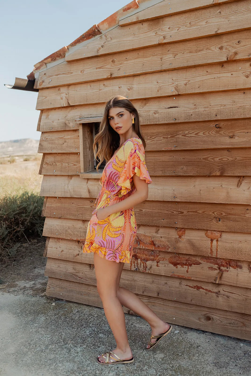 MARRAKECH L323  ORANGE SHORT JUMPSUIT