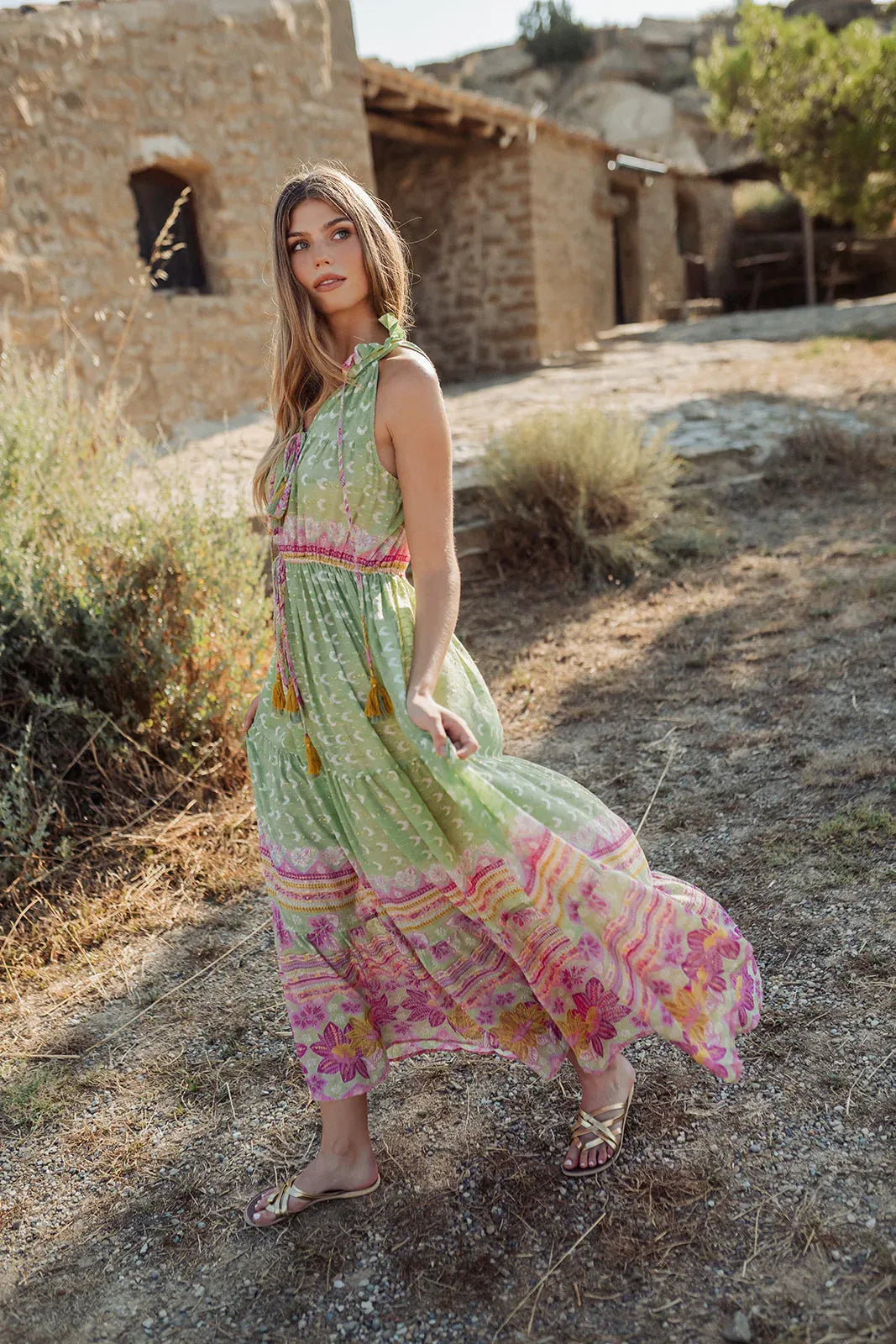 CURACAO GREEN  L305 LONG DRESS