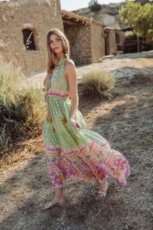 CURACAO GREEN  L305 LONG DRESS