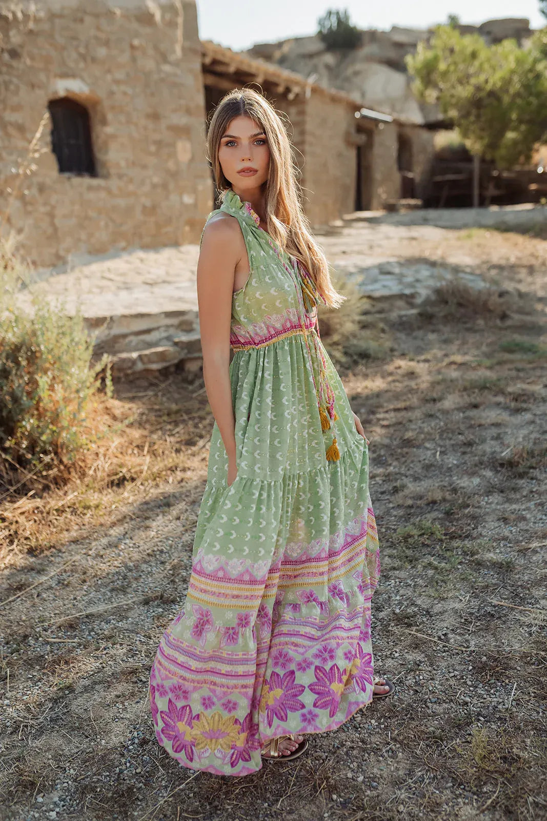 CURACAO GREEN  L305 LONG DRESS