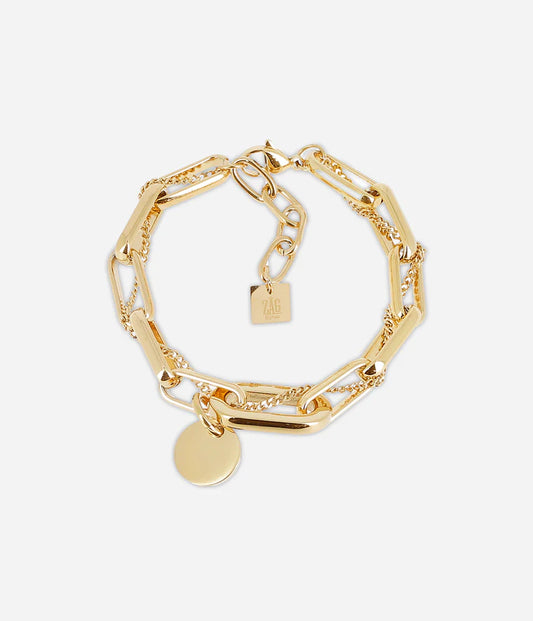 Multi-Row Link Bracelet with Steel Disc