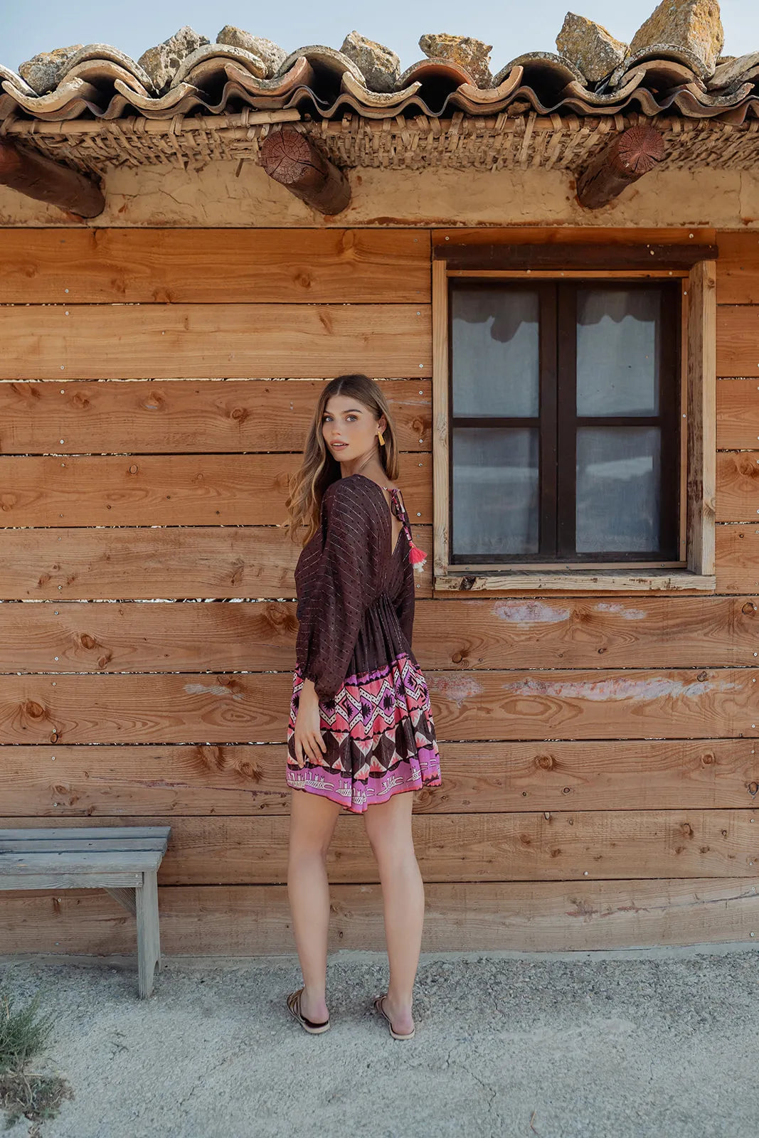 SABANA L326 BROWN SHORT DRESS
