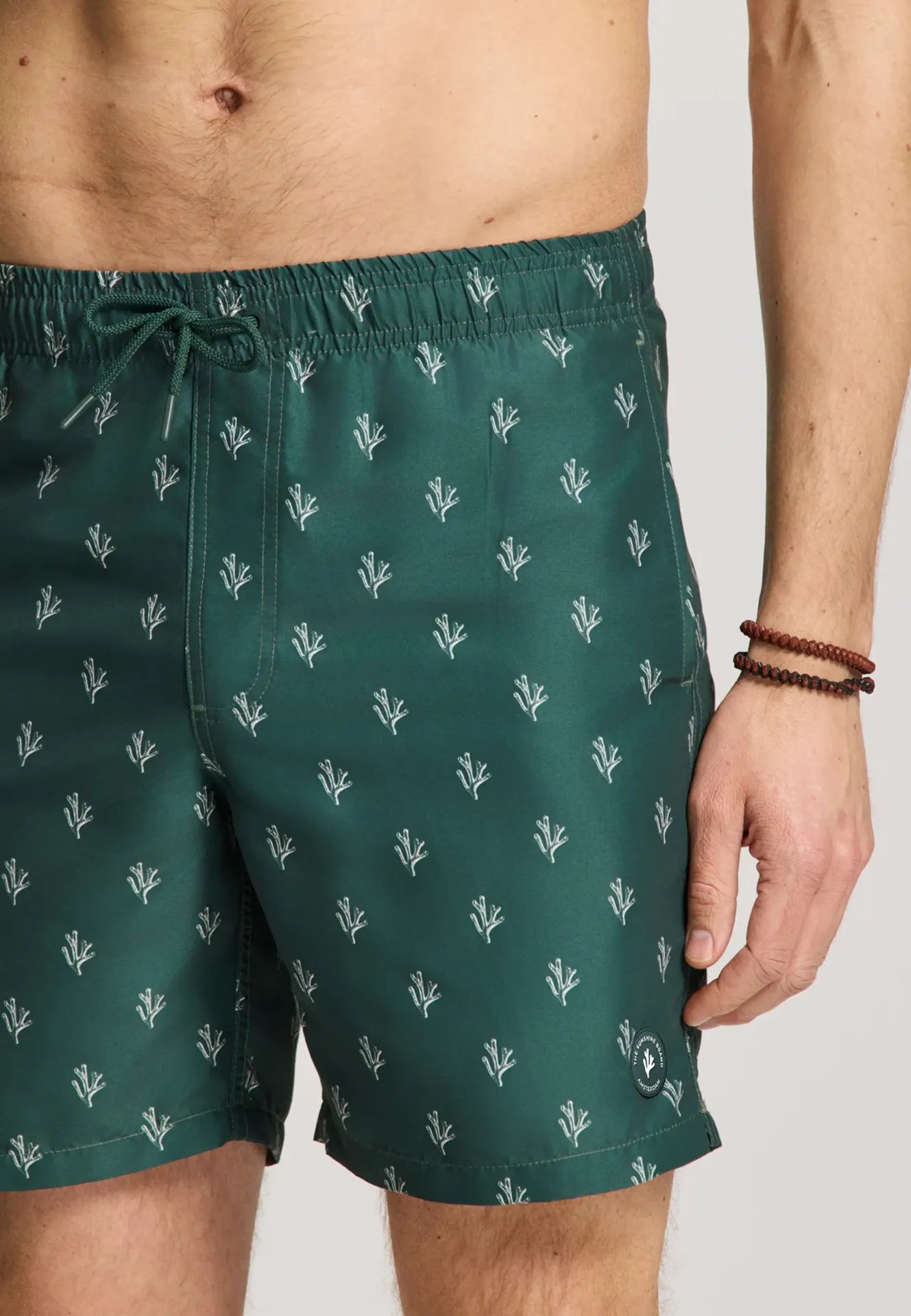 Men MIKE 7 inch swim shorts 7734 sketched coral green leaf