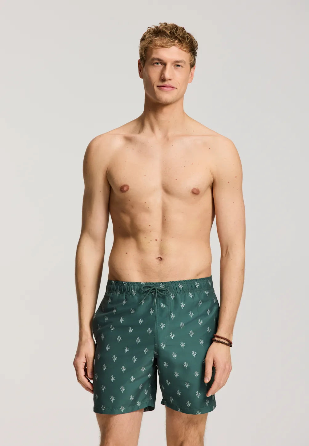 Men MIKE 7 inch swim shorts 7734 sketched coral green leaf
