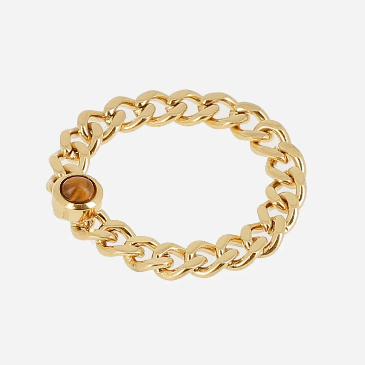 Gourmette Ring Brown tiger Eye 54