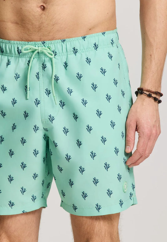 Men MIKE 7 inch swim shorts 7742 sketched coral green jade