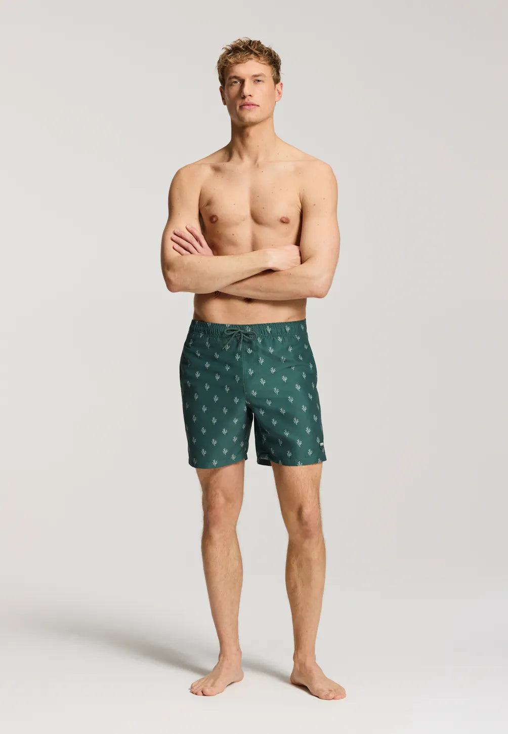 Men MIKE 7 inch swim shorts 7734 sketched coral green leaf