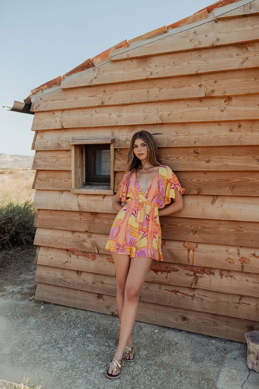 MARRAKECH L323  ORANGE SHORT JUMPSUIT