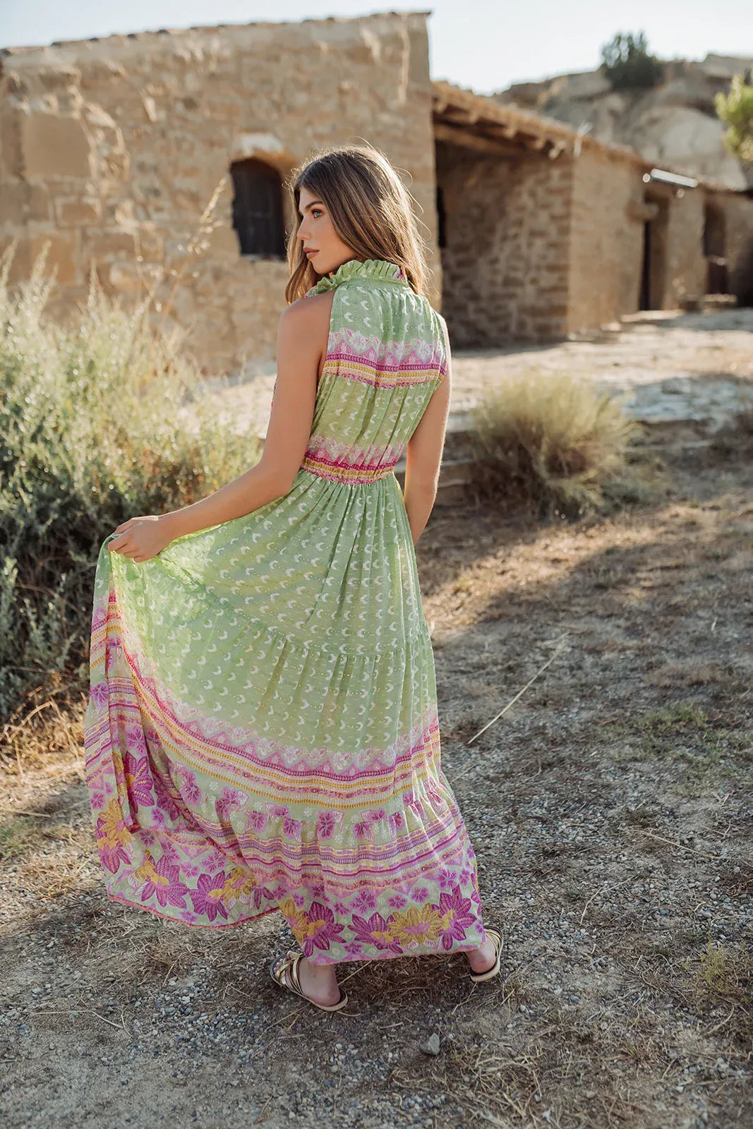 CURACAO GREEN  L305 LONG DRESS