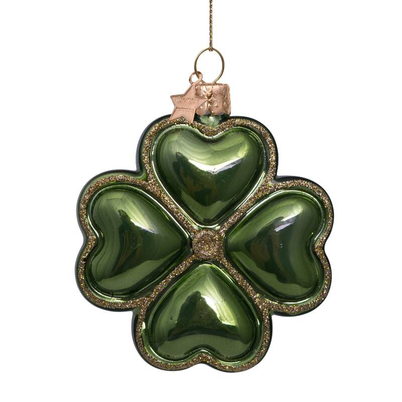 ORNAMENT GLASS GREEN OPAL CLOVER H8CM