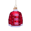 ORNAMENT GLASS BURGUNDY CHRISTMAS SWEATER W/TEXT HO HO HO