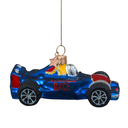 Ornament glass blue racing car H5cm