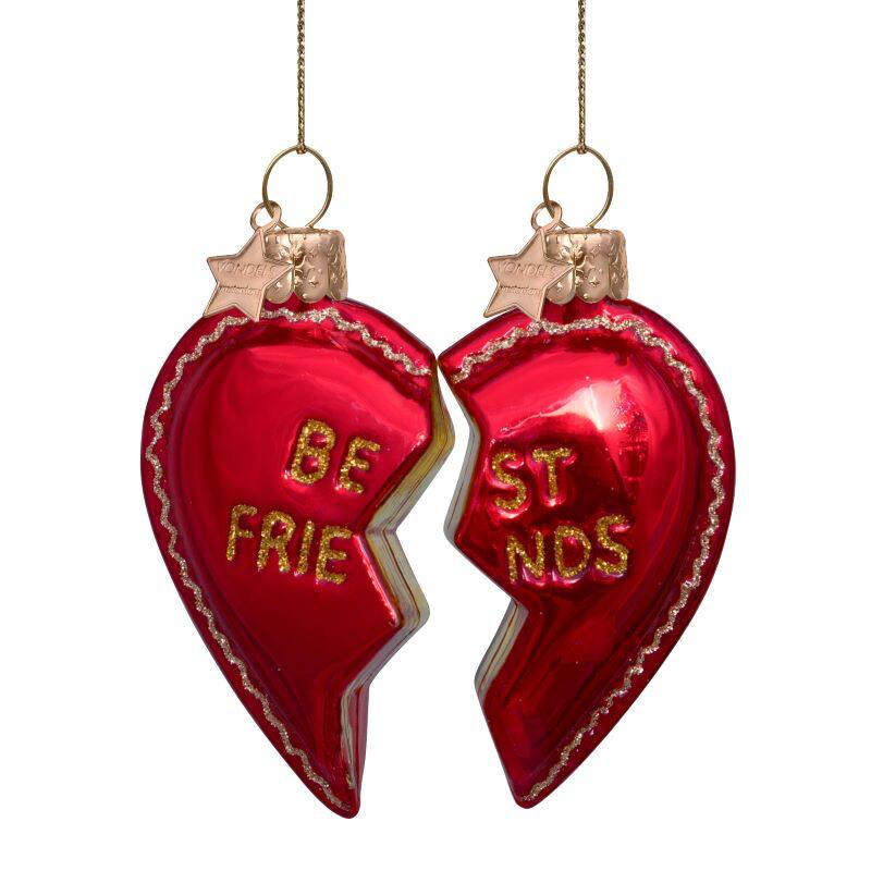 [ORNAMENT GLASS SET OF BEST FRIENDS HEART H8.5CM] ORNAMENT GLASS SET OF BEST FRIENDS HEART H8.5CM
