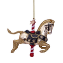 ORNAMENT GLASS SHINY GOLD CAROUSEL HORSE H9CM