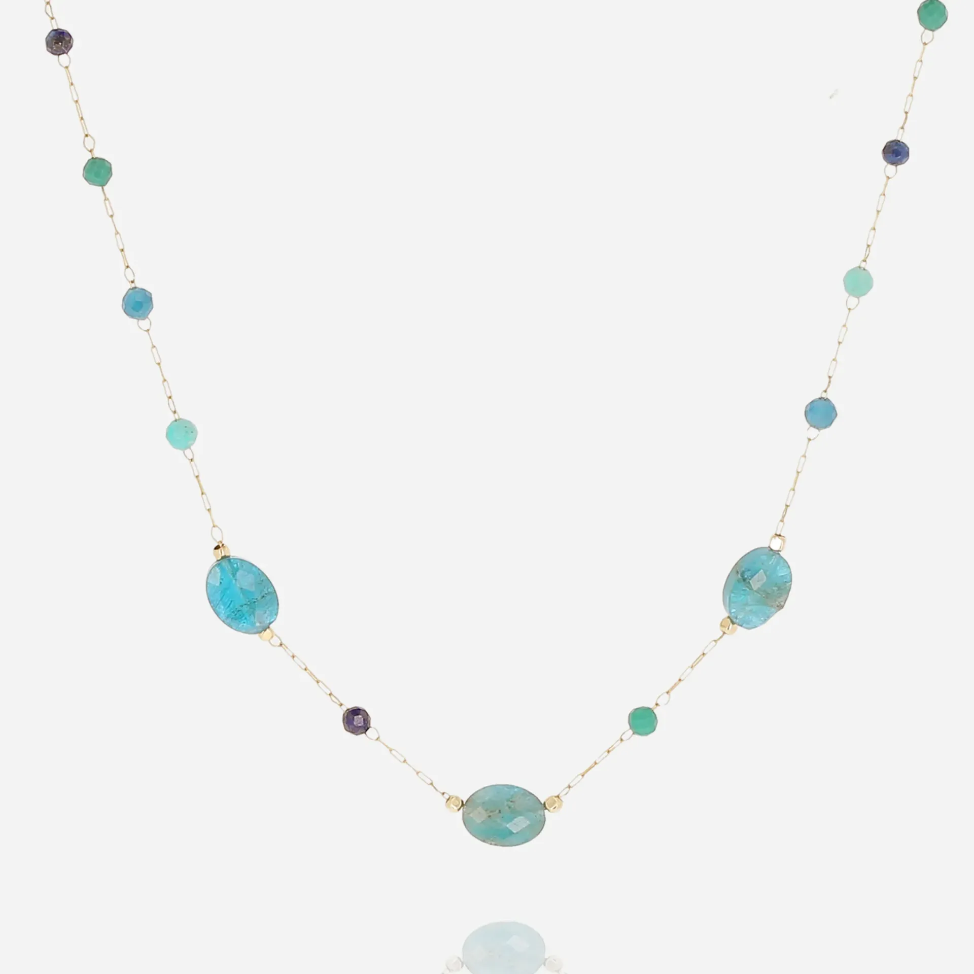 [SNS26826-01BLU] Beaded Chain Necklace  Blue