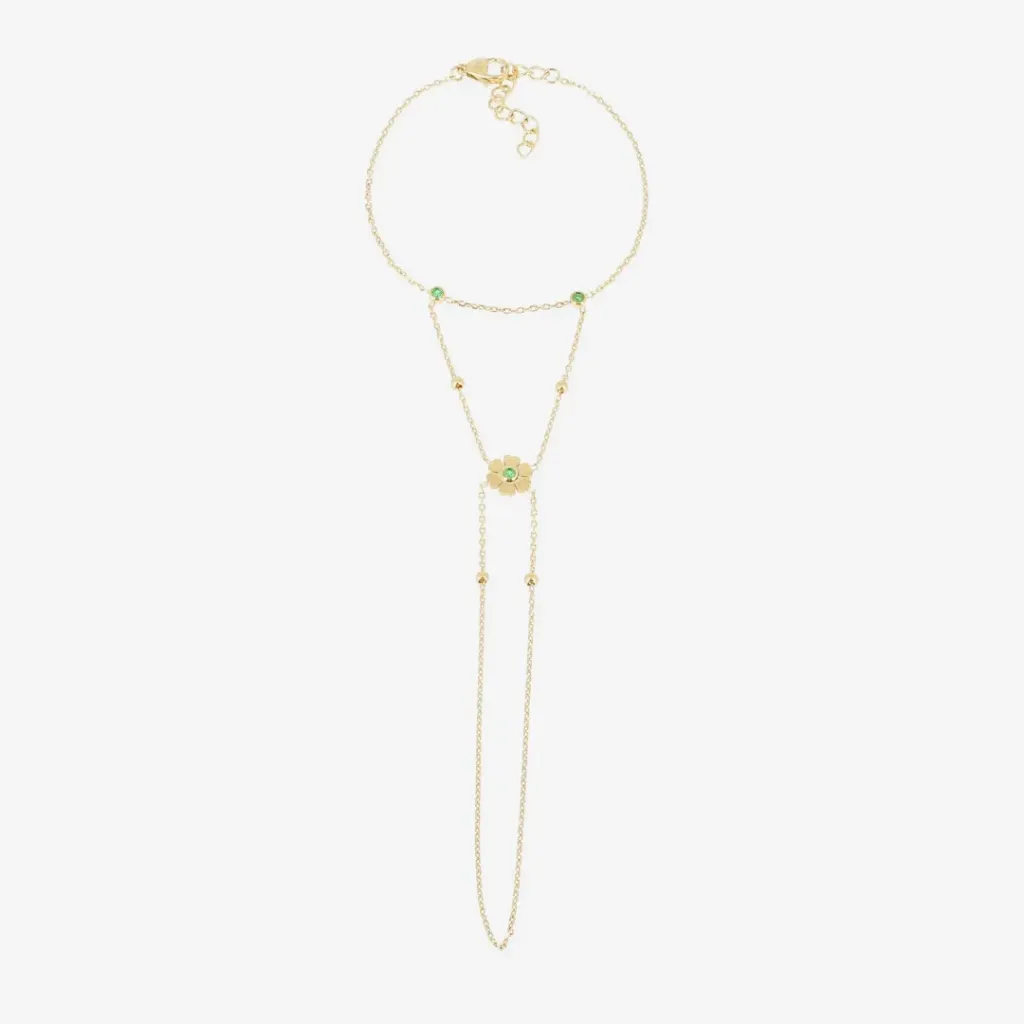 [SMS19793-01GRN]  Hand Chain Bracelet with Zirconium Power Charm