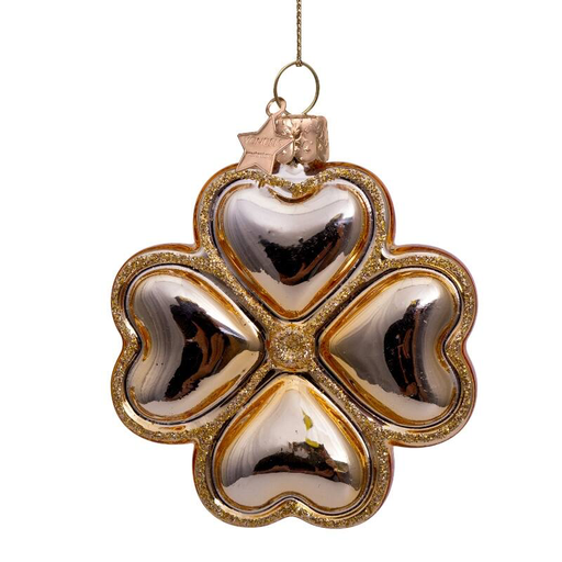 [ORNAMENT GLASS SHINY GOLD CLOVER H8CM] ORNAMENT GLASS SHINY GOLD CLOVER H8CM