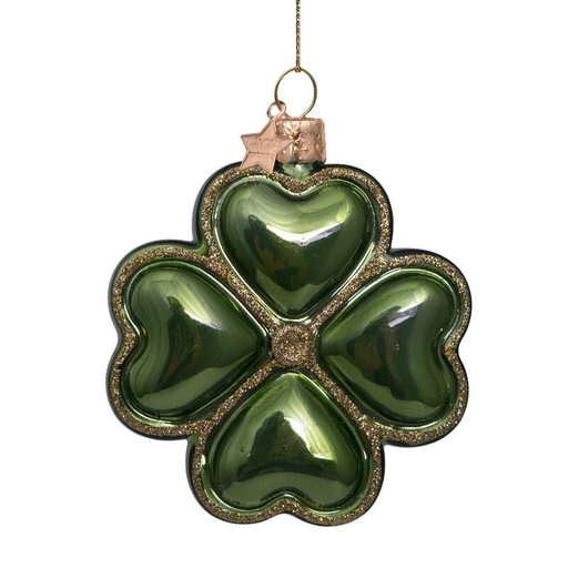 [ORNAMENT GLASS GREEN OPAL CLOVER H8CM] ORNAMENT GLASS GREEN OPAL CLOVER H8CM