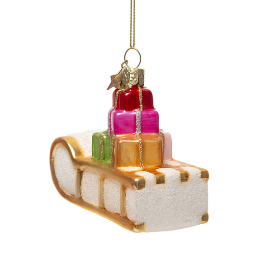 [ORNAMENT GLASS SLEIGH W/ GIFTS H7.5CM] ORNAMENT GLASS SLEIGH W/ GIFTS H7.5CM