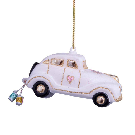 [ORNAMENT GLASS WEDDING CAR W/TEXT JUST MARRIED H4.5CM] ORNAMENT GLASS WEDDING CAR W/TEXT JUST MARRIED H4.5CM