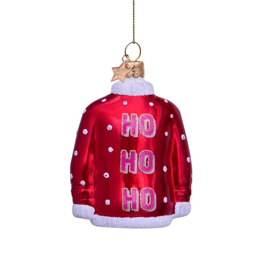 [ORNAMENT GLASS BURGUNDY CHRISTMAS SWEATER W/TEXT HO HO HO] ORNAMENT GLASS BURGUNDY CHRISTMAS SWEATER W/TEXT HO HO HO
