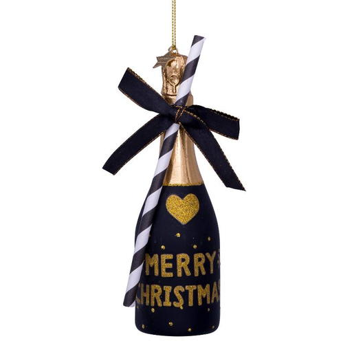 [ORNAMENT GLASS BLACK CHAMPAGNE BOTTLE H16CM] ORNAMENT GLASS BLACK CHAMPAGNE BOTTLE 
