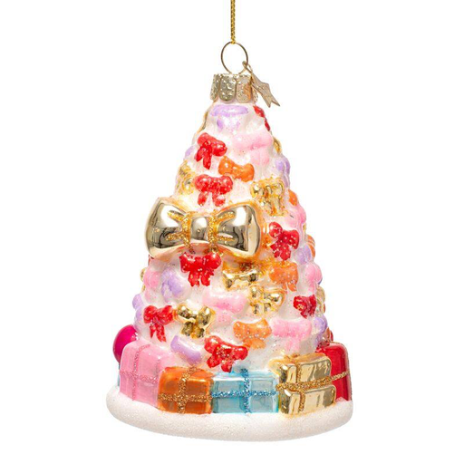 [ORNAMENT GLASS CHRISTMAS TREE W/BOWS AND W/GIFTS H12CM] ORNAMENT GLASS CHRISTMAS TREE W/BOWS AND W/GIFTS H12CM